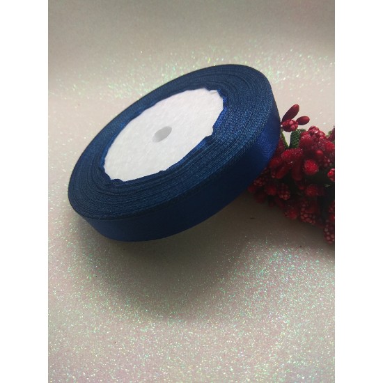 Лента атласная однотонная 1.2 см*25 ярдов цв. темно-синий, цена за катушку